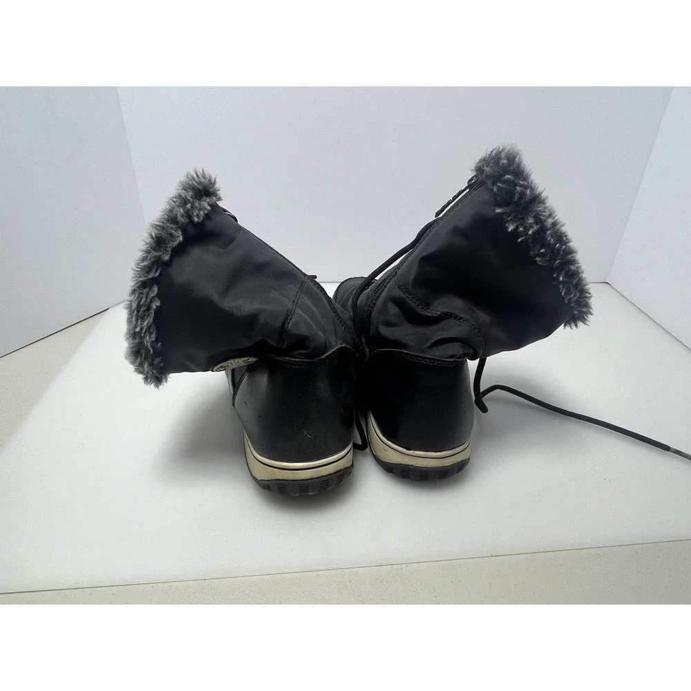 Totes Snow‎ Boots Womens Size 7 Black Faux Fur Lined Mid Calf Zip Lace Winter